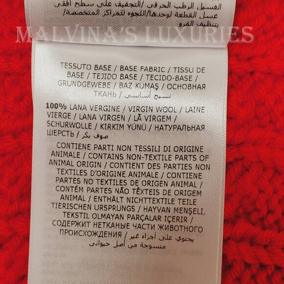 MONCLER GRENOBLE WOOL HAT FOX FUR POM POM RED BRAIDED WOOL SKI BEANIE w LOGO - Picture 7 of 12